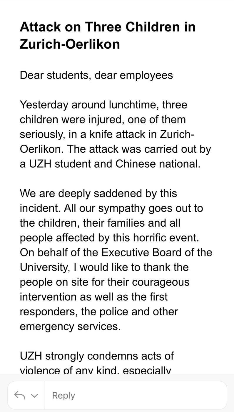 UZH President statement